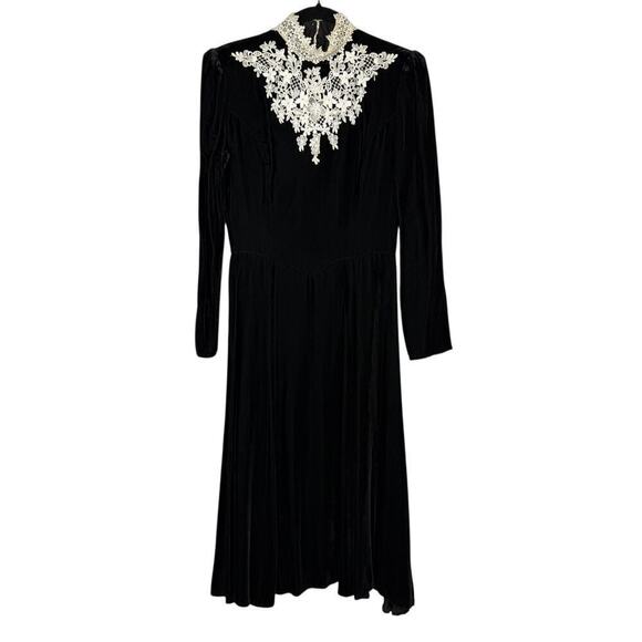 Gunne Sax Dresses & Skirts - Vintage 1980s Gunne Sax Jessica McClintock Black Velvet Midi Dress Basque 9